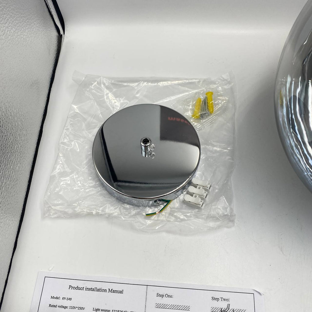 Glass Pendant Light 25cm Silver Smoke Globe Shade E27 140cm Cord