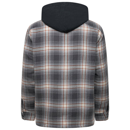Wrangler Mens Hooded Overshirt Jacket Padded Check Shacket Coat - QHA UK