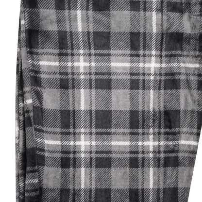 Mens Plush Check Lounge Pants Soft Pyjama Bottoms PJs Drawstring Pockets - QHA UK