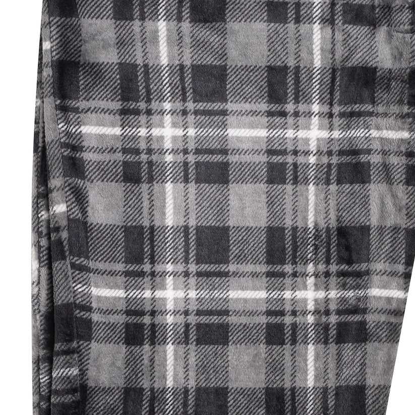 Mens Plush Check Lounge Pants Soft Pyjama Bottoms PJs Drawstring Pockets - QHA UK