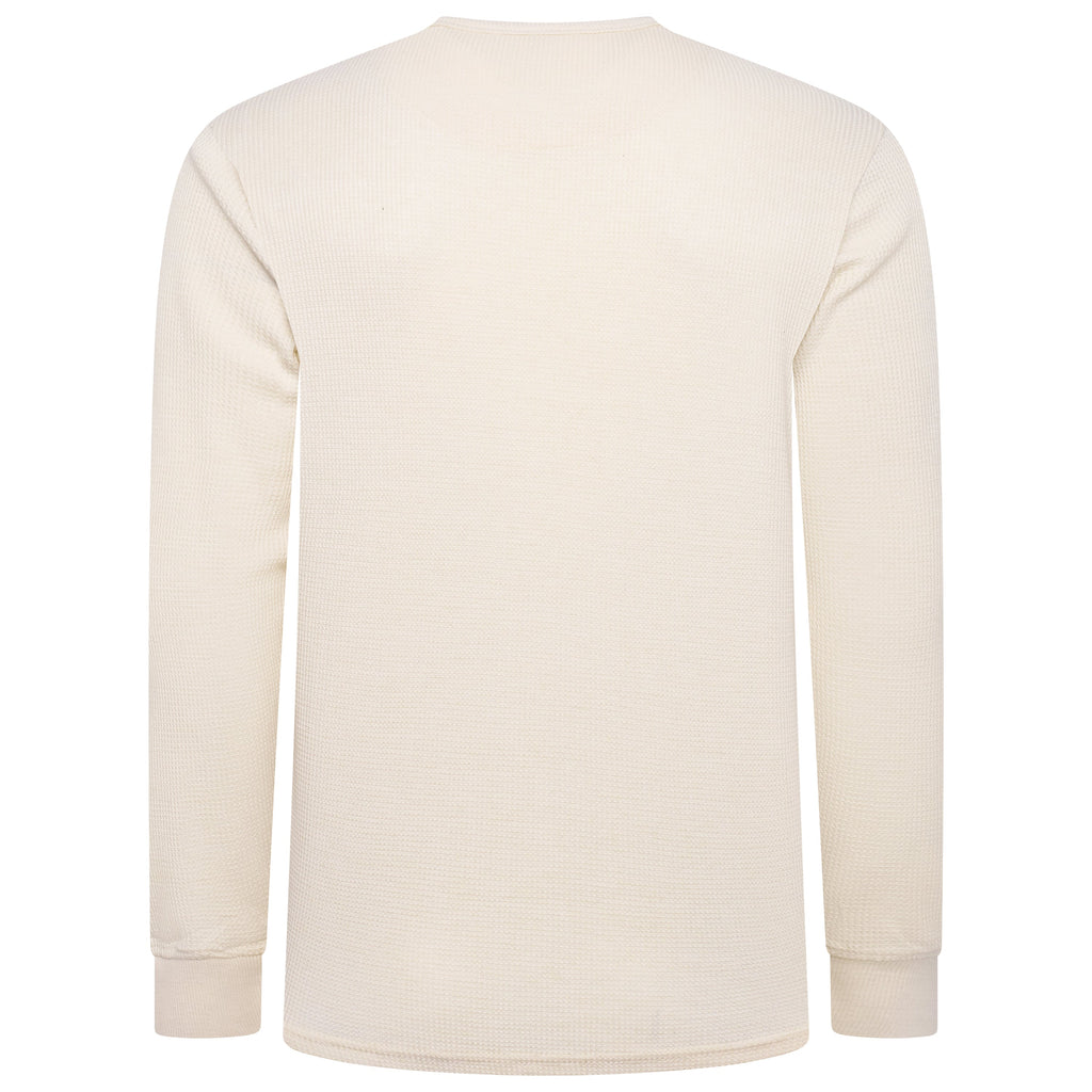 ONE Mens Waffle Knit Long Sleeve T-Shirt Cotton Crew Neck Casual Top