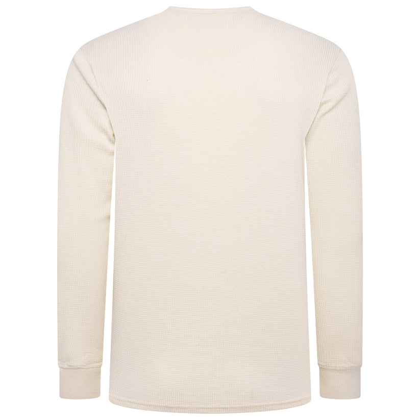 ONE Mens Waffle Knit Long Sleeve T-Shirt Cotton Crew Neck Casual Top - QHA UK