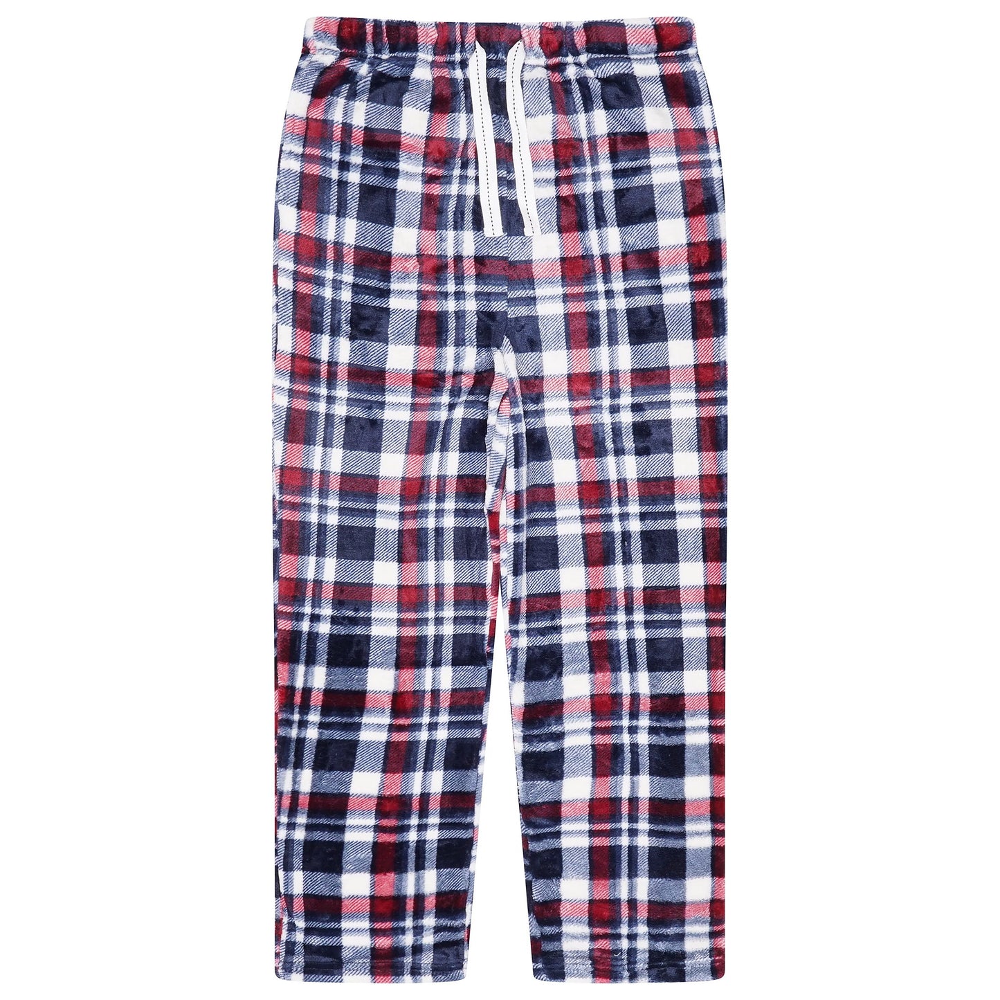 Mens Plush Check Lounge Pants Soft Pyjama Bottoms PJs Drawstring Pockets - QHA UK