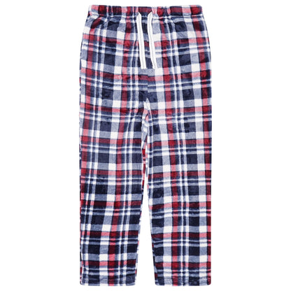 Mens Plush Check Lounge Pants Soft Pyjama Bottoms PJs Drawstring Pockets - QHA UK