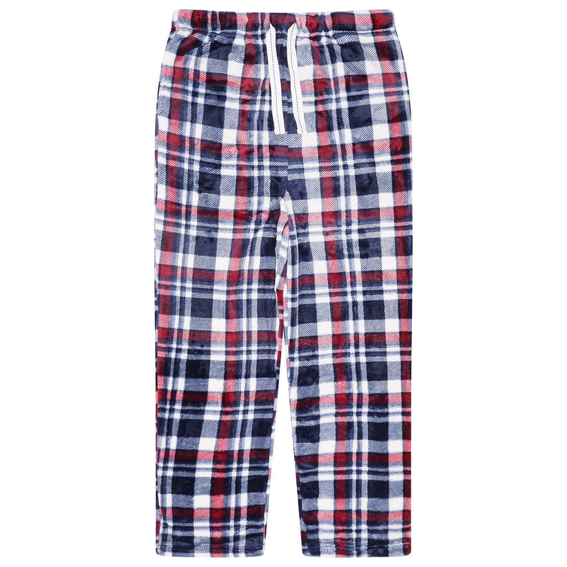 Mens Plush Check Lounge Pants Soft Pyjama Bottoms PJs Drawstring Pockets - QHA UK