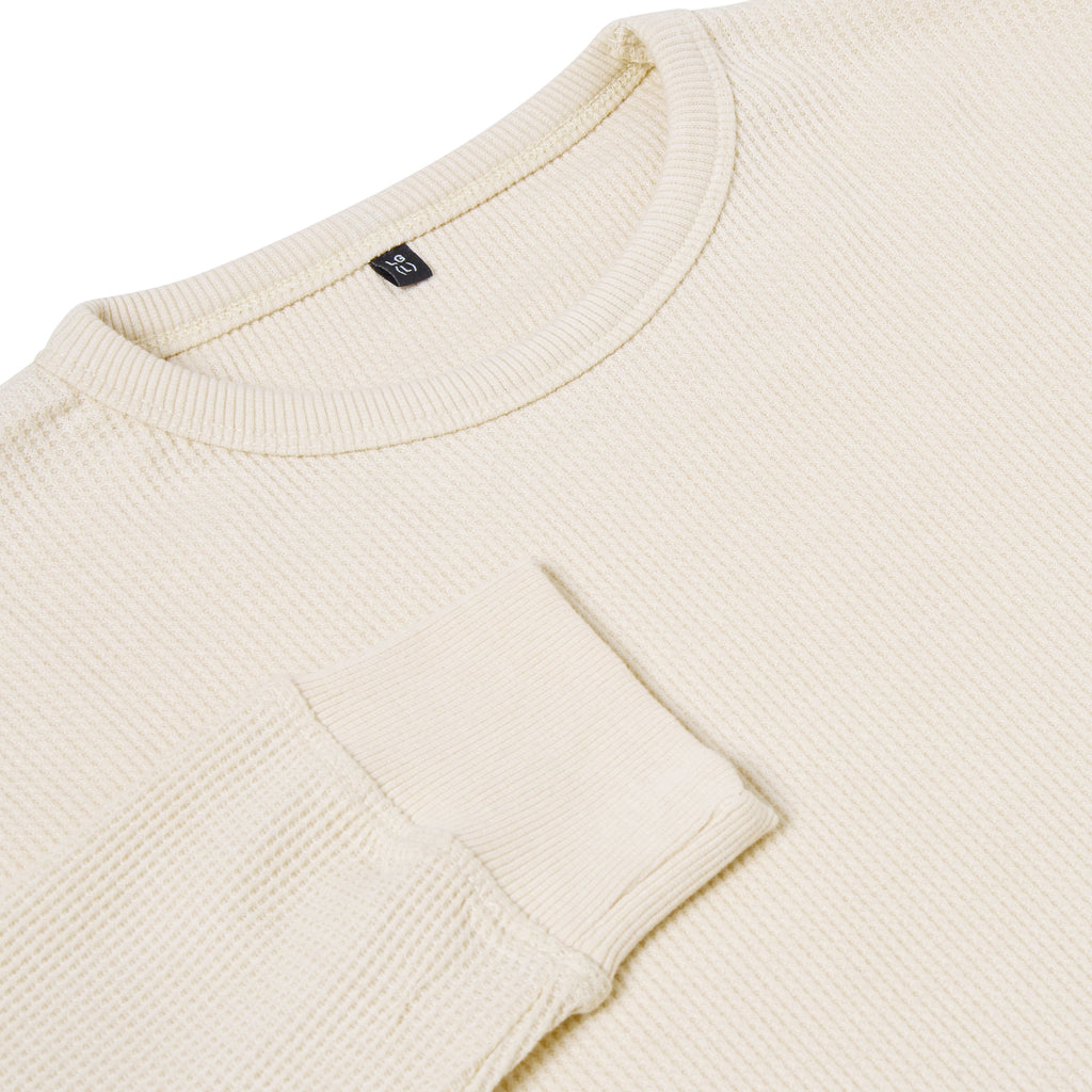 ONE Mens Waffle Knit Long Sleeve T-Shirt Cotton Crew Neck Casual Top