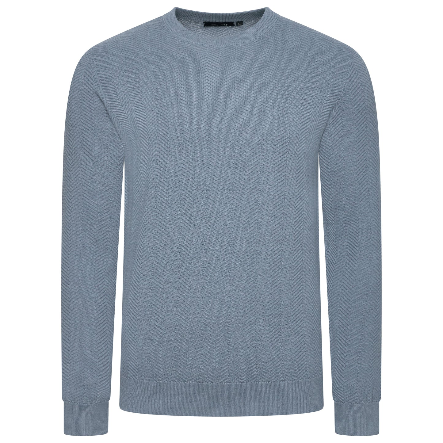 Mens Crew Neck Jumper Chevron Knit Cotton Blend Casual Sweater - QHA UK