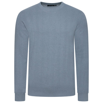 Mens Crew Neck Jumper Chevron Knit Cotton Blend Casual Sweater - QHA UK