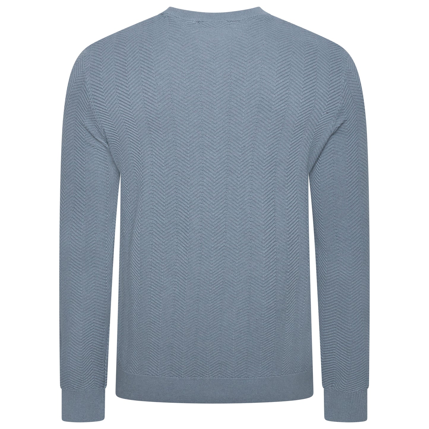 Mens Crew Neck Jumper Chevron Knit Cotton Blend Casual Sweater - QHA UK