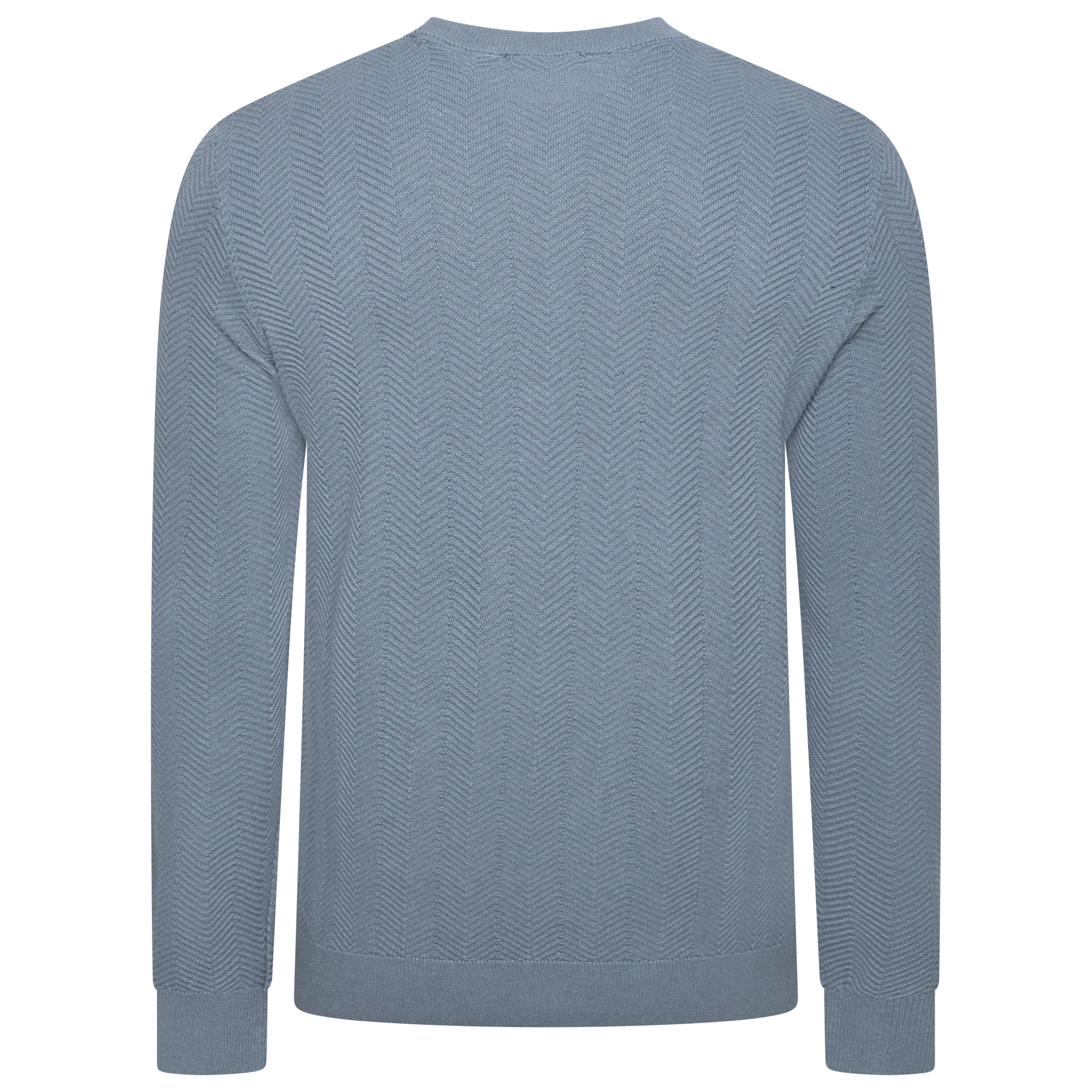 Mens Crew Neck Jumper Chevron Knit Cotton Blend Casual Sweater - QHA UK