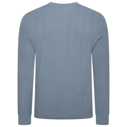 Mens Crew Neck Jumper Chevron Knit Cotton Blend Casual Sweater - QHA UK