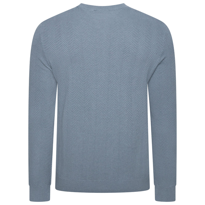 Mens Crew Neck Jumper Chevron Knit Cotton Blend Casual Sweater - QHA UK