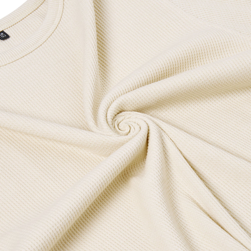 ONE Mens Waffle Knit Long Sleeve T-Shirt Cotton Crew Neck Casual Top - QHA UK