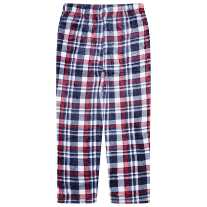 Mens Plush Check Lounge Pants Soft Pyjama Bottoms PJs Drawstring Pockets - QHA UK