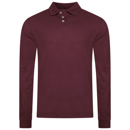 Evryone Mens Long Sleeve Pique Polo Shirt Cotton Regular Fit Casual Work Top - QHA UK