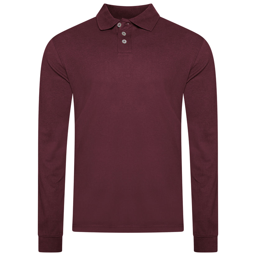 Evryone Mens Long Sleeve Pique Polo Shirt Cotton Regular Fit Casual Work Top - QHA UK