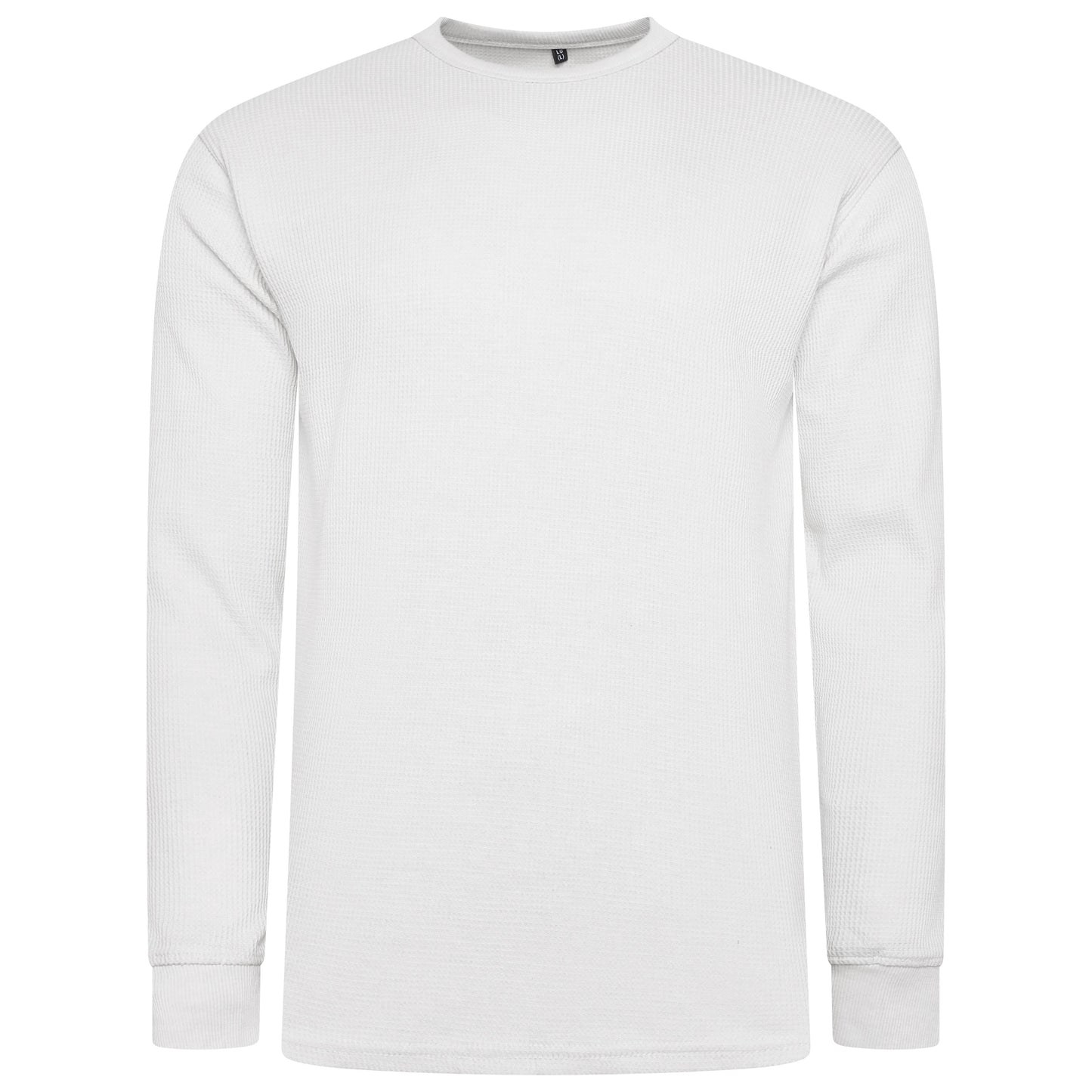 ONE Mens Waffle Knit Long Sleeve T-Shirt Cotton Crew Neck Casual Top - QHA UK