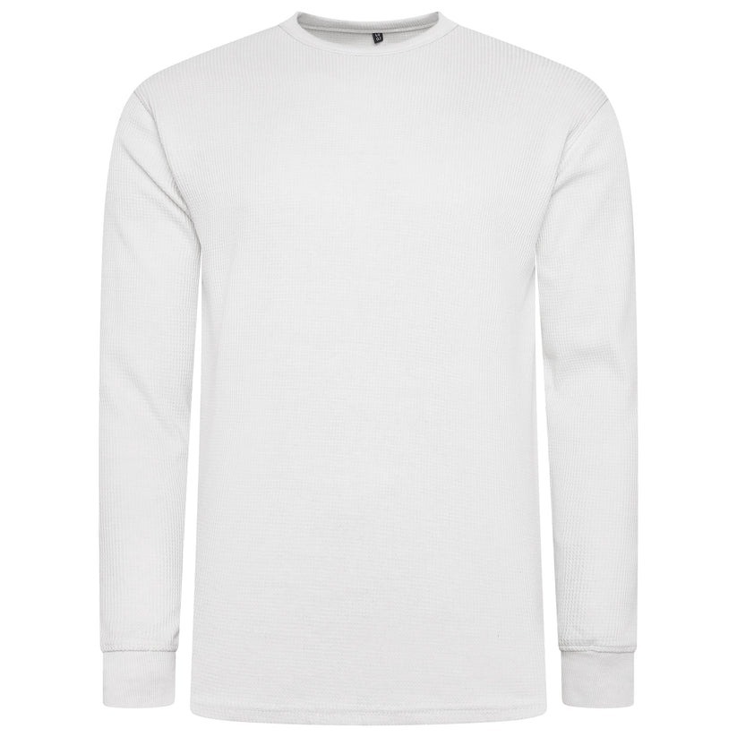 ONE Mens Waffle Knit Long Sleeve T-Shirt Cotton Crew Neck Casual Top - QHA UK