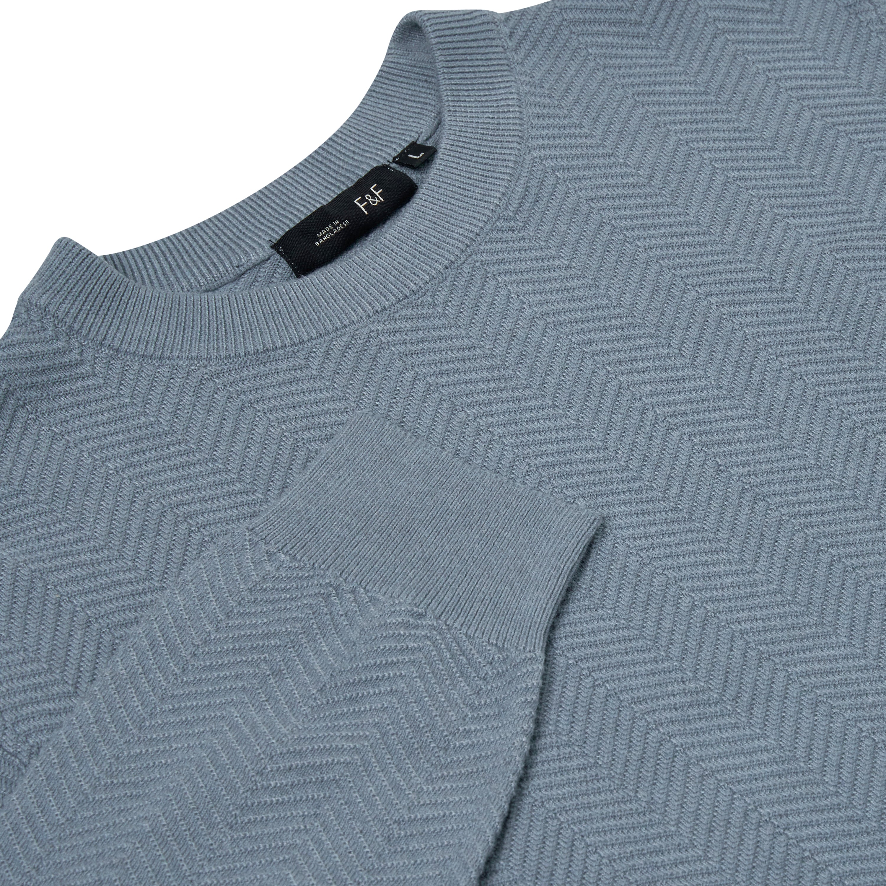 Mens Crew Neck Jumper Chevron Knit Cotton Blend Casual Sweater - QHA UK