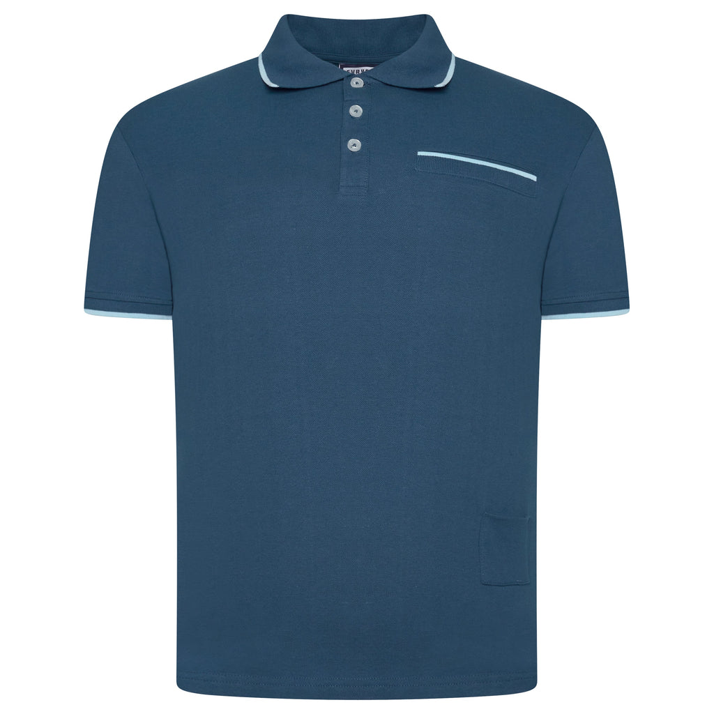 Evryone Mens Cotton Polo Shirt Contrast Tipped Short Sleeve Smart Casual Top - QHA UK
