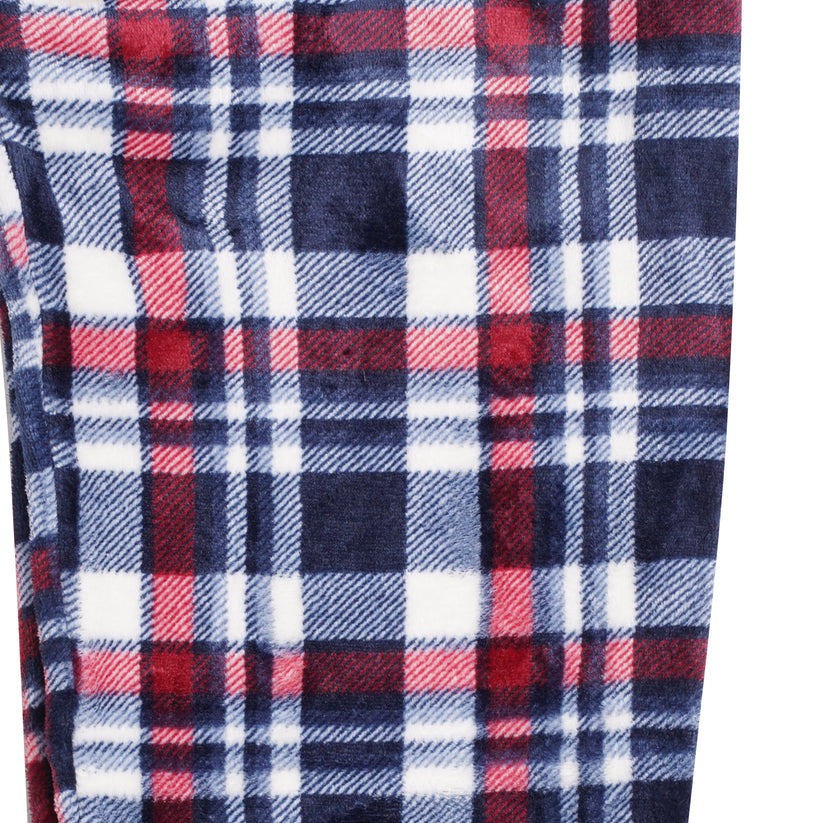 Mens Plush Check Lounge Pants Soft Pyjama Bottoms PJs Drawstring Pockets - QHA UK