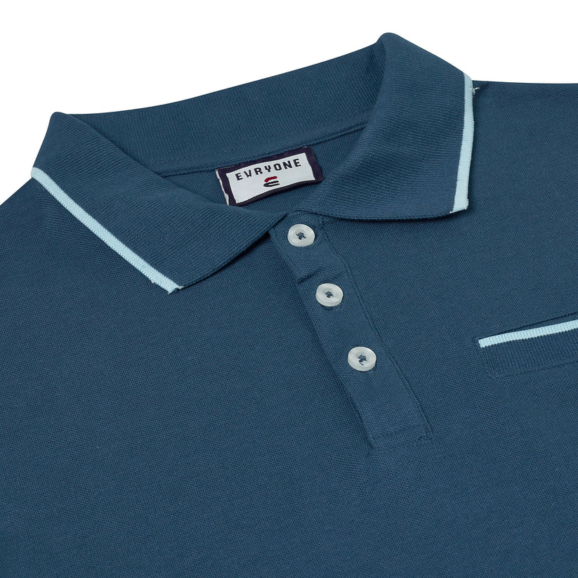 Evryone Mens Cotton Polo Shirt Contrast Tipped Short Sleeve Smart Casual Top - QHA UK