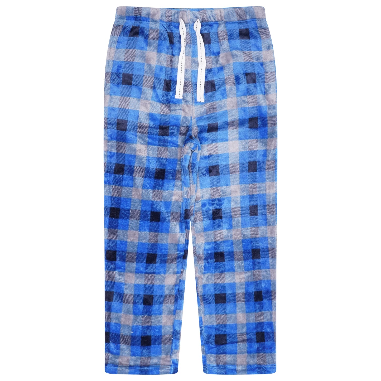 Mens Plush Check Lounge Pants Soft Pyjama Bottoms PJs Drawstring Pockets - QHA UK