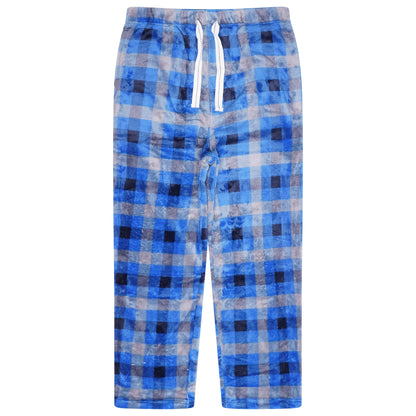 Mens Plush Check Lounge Pants Soft Pyjama Bottoms PJs Drawstring Pockets - QHA UK