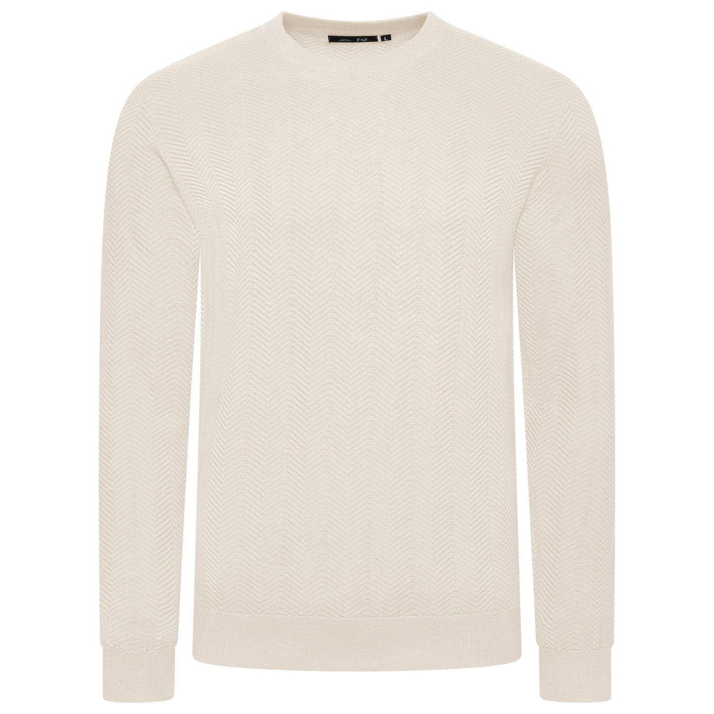 Mens Crew Neck Jumper Chevron Knit Cotton Blend Casual Sweater - QHA UK