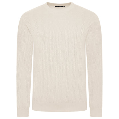 Mens Crew Neck Jumper Chevron Knit Cotton Blend Casual Sweater - QHA UK