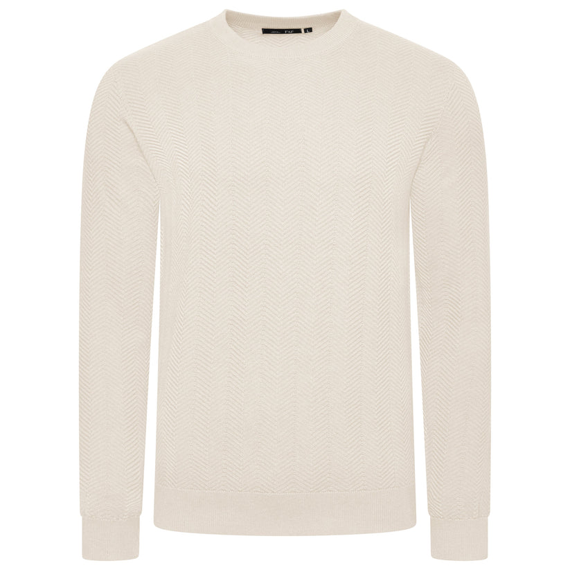 Mens Crew Neck Jumper Chevron Knit Cotton Blend Casual Sweater - QHA UK