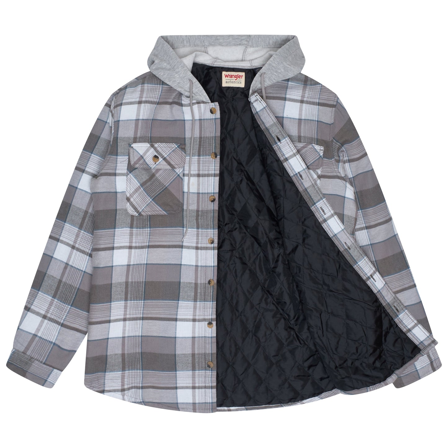 Wrangler Mens Hooded Padded Shirt Jacket Warm Workwear Shacket Coat - QHA UK