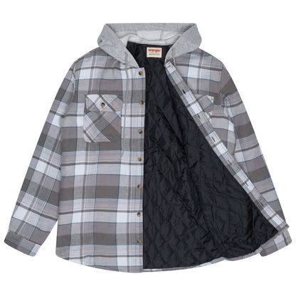 Wrangler Mens Hooded Padded Shirt Jacket Warm Workwear Shacket Coat - QHA UK