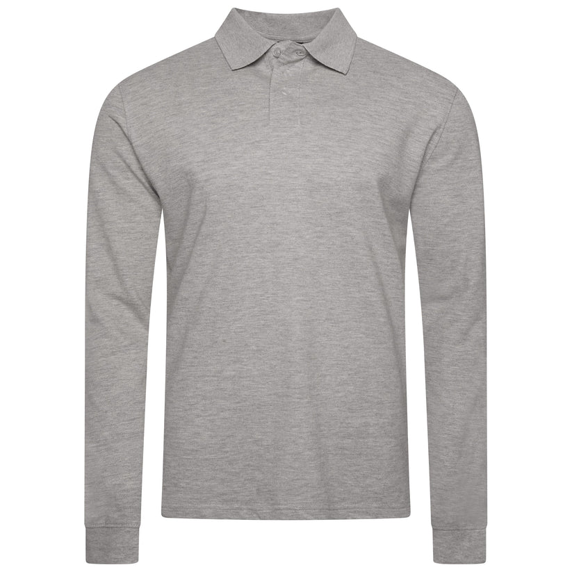 Evryone Mens Long Sleeve Pique Polo Shirt Cotton Regular Fit Casual Work Top - QHA UK