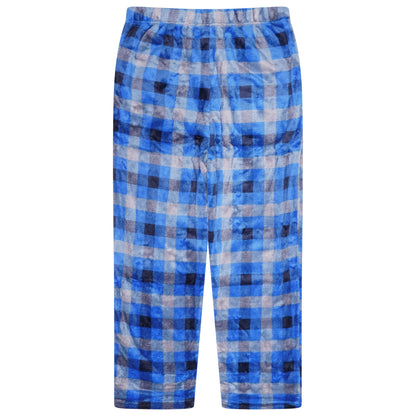 Mens Plush Check Lounge Pants Soft Pyjama Bottoms PJs Drawstring Pockets - QHA UK