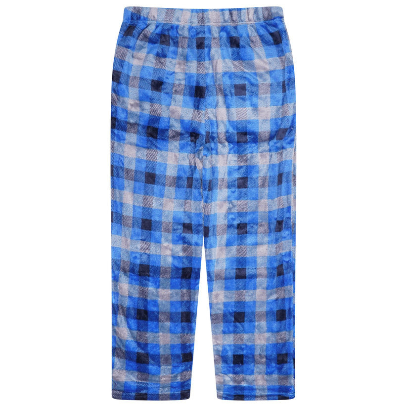 Mens Plush Check Lounge Pants Soft Pyjama Bottoms PJs Drawstring Pockets - QHA UK
