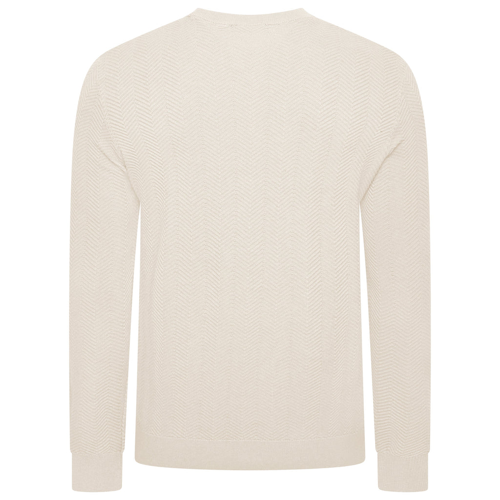 Mens Crew Neck Jumper Chevron Knit Cotton Blend Casual Sweater - QHA UK