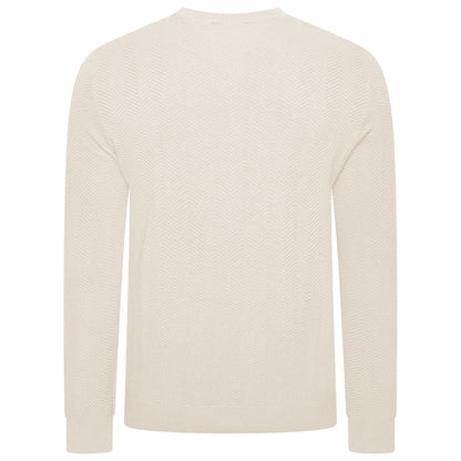Mens Crew Neck Jumper Chevron Knit Cotton Blend Casual Sweater - QHA UK