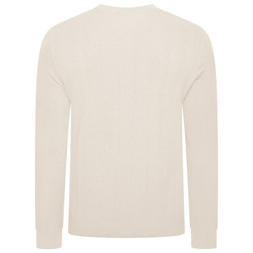 Mens Crew Neck Jumper Chevron Knit Cotton Blend Casual Sweater - QHA UK