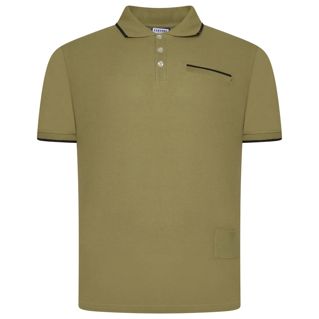 Evryone Mens Cotton Polo Shirt Contrast Tipped Short Sleeve Smart Casual Top - QHA UK