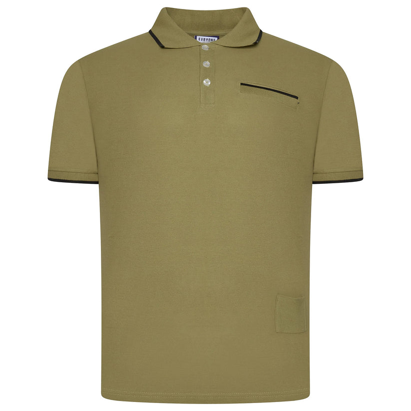 Evryone Mens Cotton Polo Shirt Contrast Tipped Short Sleeve Smart Casual Top - QHA UK