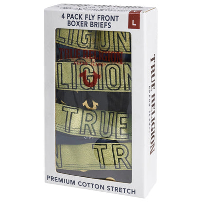 True Religion Men's Fly Front Boxer Briefs Cotton Stretch Pack of 4 S–XL
