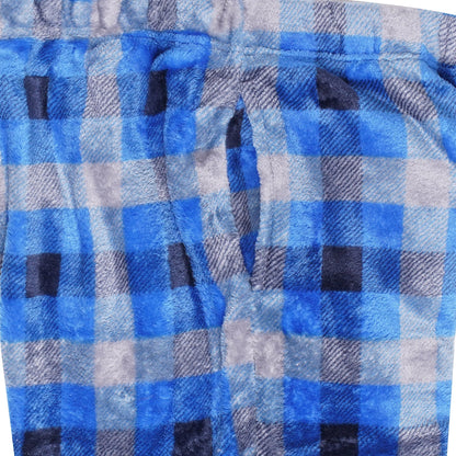 Mens Plush Check Lounge Pants Soft Pyjama Bottoms PJs Drawstring Pockets - QHA UK