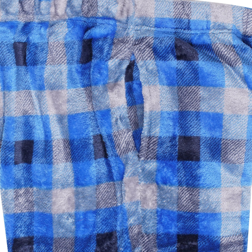 Mens Plush Check Lounge Pants Soft Pyjama Bottoms PJs Drawstring Pockets - QHA UK