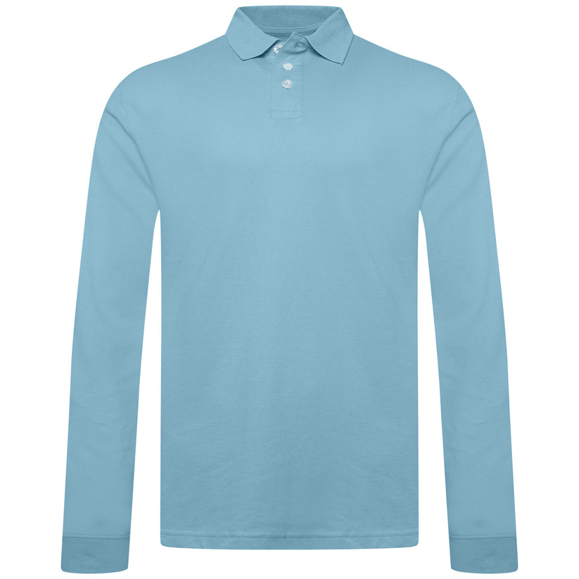 Everett Wales Mens Cotton Pique Long Sleeve Polo Shirt Casual Regular Fit - QHA UK