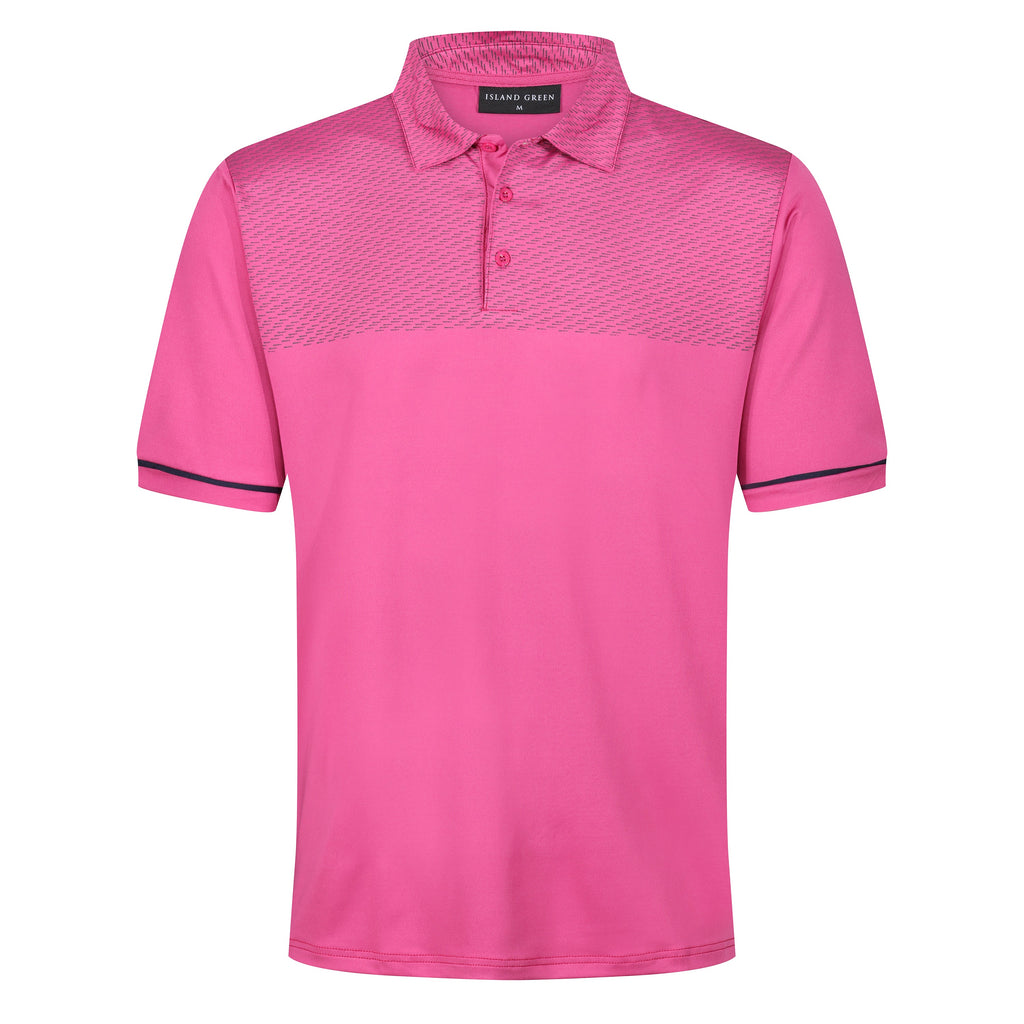 Island Green Golf Polo Shirt Mens Stretch Breathable Dash Print Casual - QHA UK