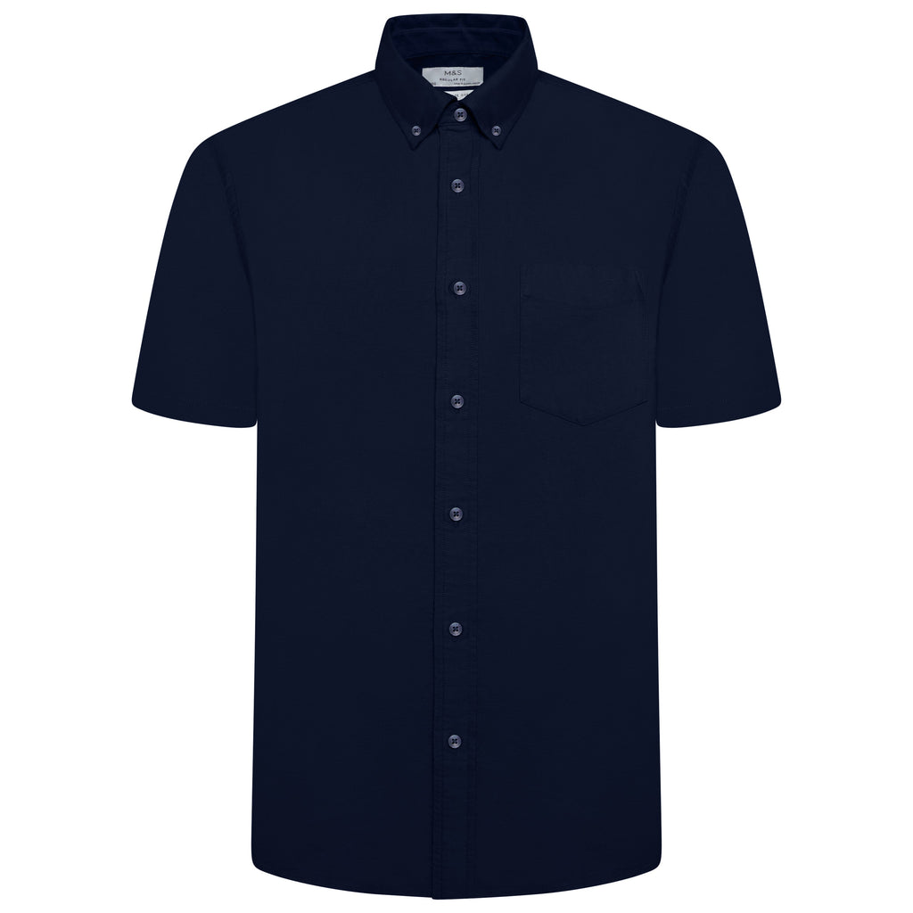 M&S Mens Cotton Oxford Shirt Short Sleeve Button Down Regular Fit - QHA UK