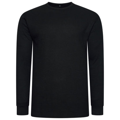 ONE Mens Waffle Knit Long Sleeve T-Shirt Cotton Crew Neck Casual Top - QHA UK