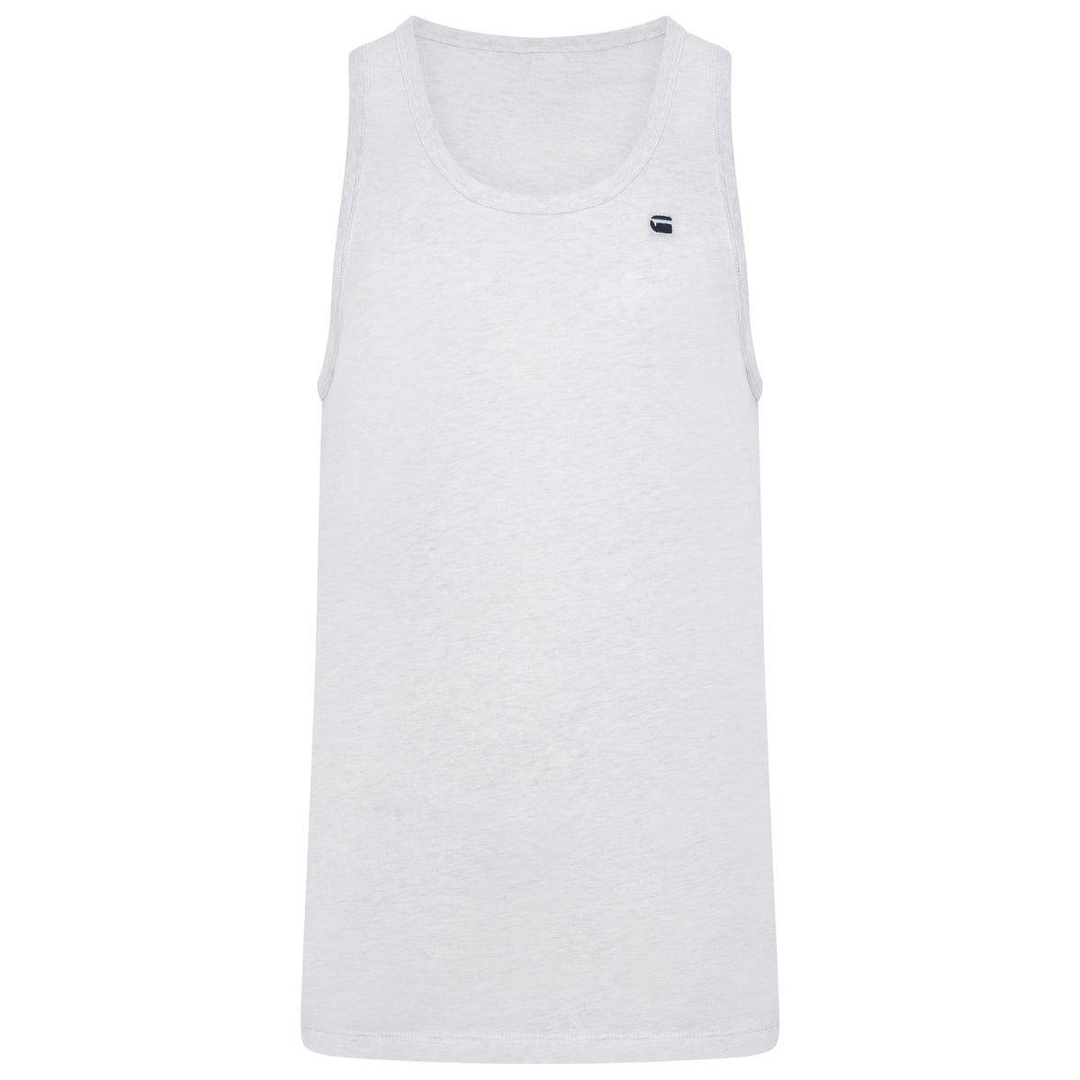 A white sleeveless tank top with a small Lacoste crocodile logo on the left chest, displayed against a solid white background.