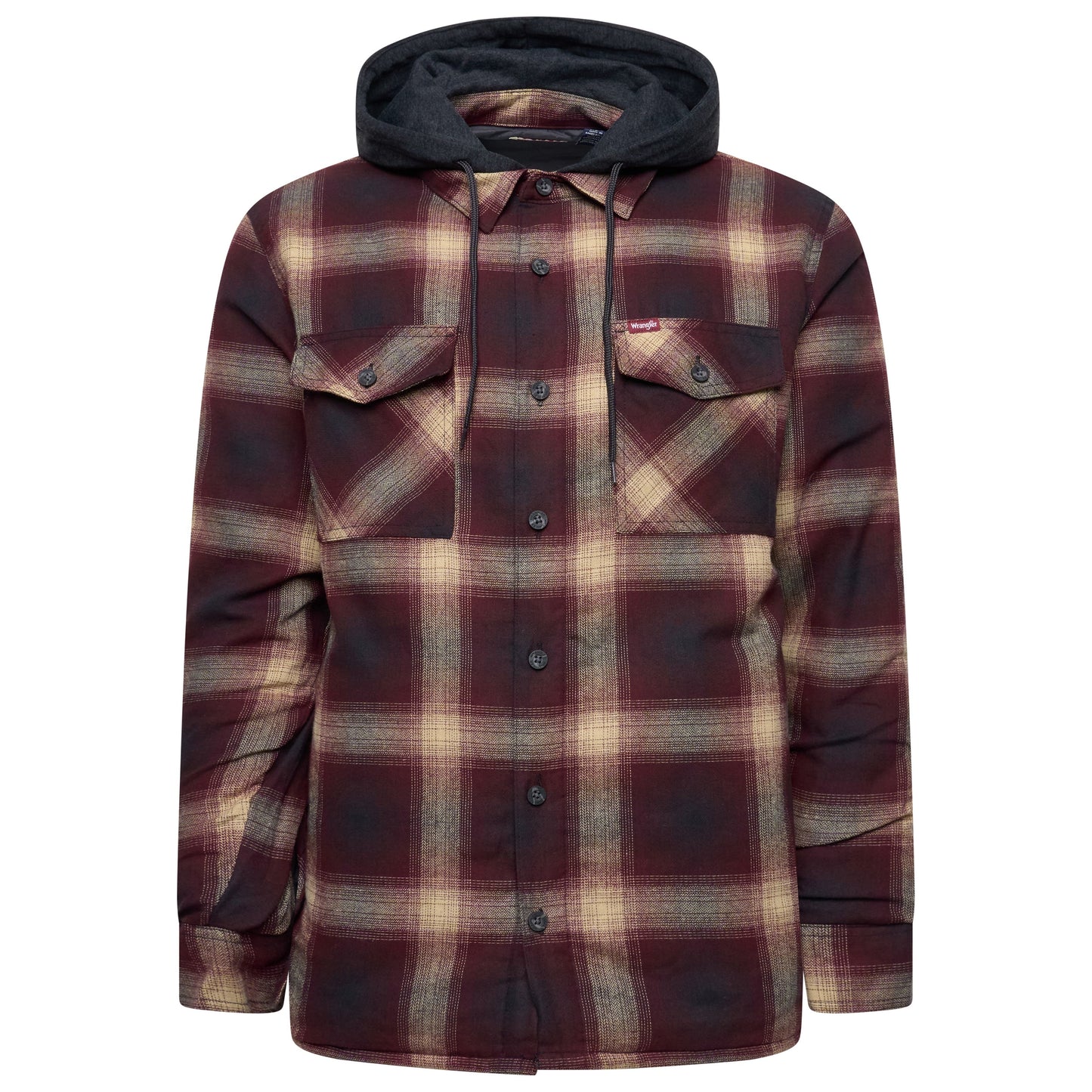 Wrangler Mens Hooded Overshirt Jacket Padded Check Shacket Coat - QHA UK